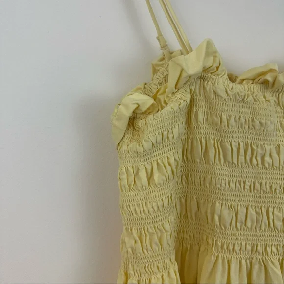 H&M | Smocked Bodice Sleeveless Light Yellow Ruffle Dress Size Medium - Picture 3 of 10